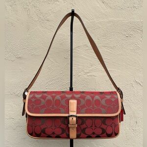 🌶️Coach Signature Red Clip Flap Shoulder Bag 6095🌶️